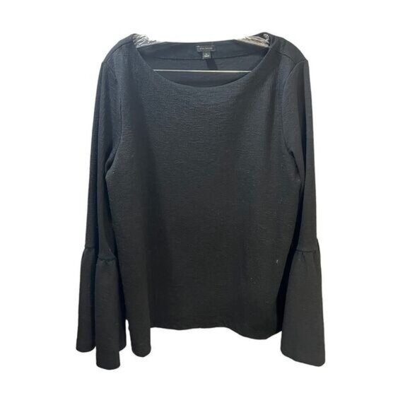 NWOT Ann Taylor Bell Sleeves Textured Blouse Black XL - Picture 2 of 5